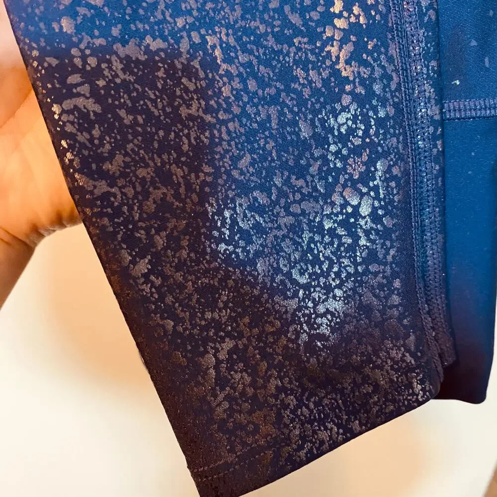 Peloton Show Up Sparkle Shiny Flex Cycling Leggings Blue Silver Speckle Sz S